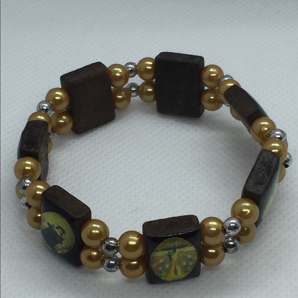 Vtg Saints Bracelet Bead Enamel Religious Figures